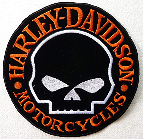 Aufnäher Skull Harley Davidson Aufnäher Orange und Totenkopf weiß von Generico