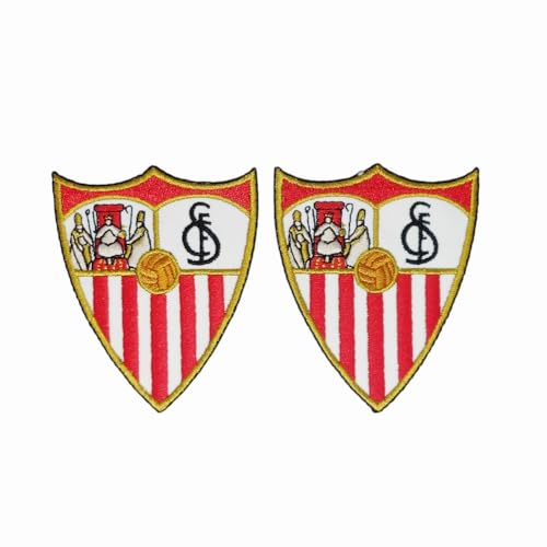 Aufnäher mit Wappen der Fußballmannschaft, zum Aufbügeln oder Nähen, 2 Stück, 8 cm x 6 cm, bestickt, Sevilla Aufnäher mit Wappen der Fußballmannschaft, zum Aufbügeln oder Nähen, 2 Stück, 8 cm x 6 cm, bestickt, Sevilla von Genérico