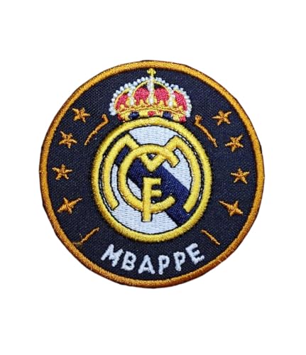 Aufnäher mit Wappen der Fußballmannschaft und Spielername, zum Aufbügeln oder Nähen, 1 Stück, bestickt mit 7 cm Durchmesser, Madrid, Mbappe Aufnäher mit Wappen der Fußballmannschaft und Spielername, zum Aufbügeln oder Nähen, 1 Stück, bestickt mit 7 cm Durchmesser, Madrid, Mbappe von Genérico