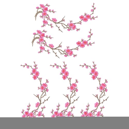 Aufnäher zum Aufbügeln, bestickte Patches für Kleidung, 5 Stück, Design Pflaumenblüte, Wärmeanwendung, Reparatur, Jeansjacke, Rucksack Aufnäher zum Aufbügeln, bestickte Patches für Kleidung, 5 Stück, Design Pflaumenblüte, Wärmeanwendung, Reparatur, Jeansjacke, Rucksack von Genérico