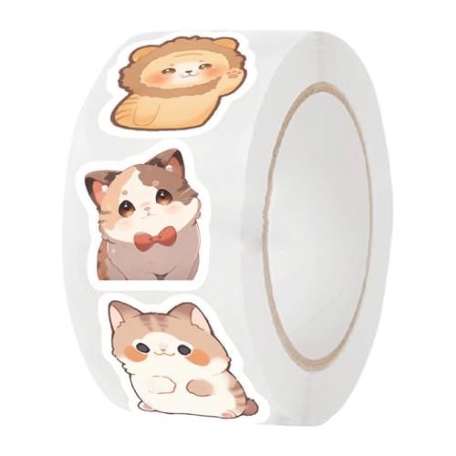 Cartoon-Sticker – niedliche Aufkleber mit Cartoon-Katzen-Design, Rolle mit 500 Stück, niedliche Tiere, wasserdicht, für Scrapbooking Cartoon-Sticker – niedliche Aufkleber mit Cartoon-Katzen-Design, Rolle mit 500 Stück, niedliche Tiere, wasserdicht, für Scrapbooking von Genérico