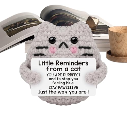 Cheering Little Yarn Buddy – Gemütliches Haustier aus Garn | Plushiess, kleine positive Katze, handgefertigt, mit Botschaft, lächelndes Kätzchen, handgefertigt, gefüllt mit Osterkorb, Geburtstag von Genérico