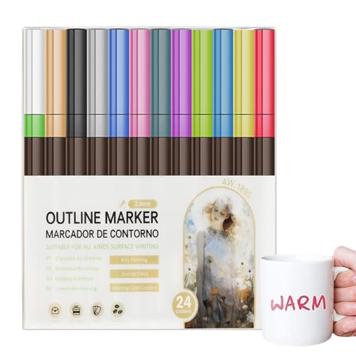 Doodle Dazzles Glanzmarker-Set – Glitzer-Marker | Doppellinien-Gel-Konturenstift-Set | Eigenkonturenmarkierungen zum Zeichnen von Kritzeleien von Genérico