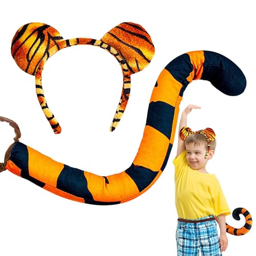 Dschungeltier-Kostüm-Set, gestreift, Tierohren, Tiger-Tail für Rollenspiele, Hersteller aus Plüschstoff, für Erwachsene und Kinder, modisches Kostüm für Ihn Dschungeltier-Kostüm-Set, gestreift, Tierohren, Tiger-Tail für Rollenspiele, Hersteller aus Plüschstoff, für Erwachsene und Kinder, modisches Kostüm für Ihn von Genérico
