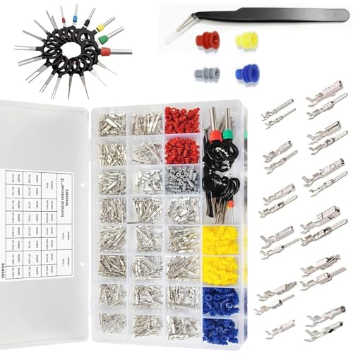 Elektrische Steckverbinder, 21 Typen, Set mit Klemmen und Pins für Fahrzeug, Staubschutz-Steckverbinder-Set 1/1,5/1,8/2,2/2,8/3,5 mm, für industrielle Marine, Haus, Auto, Motorrad von Genérico