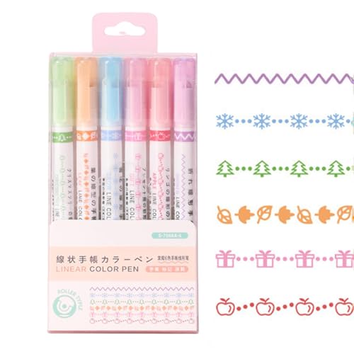 Gebogene farbige Textmarker-Marker-Set, gebogene Textmarker, Textmarker mit 6 gebogenen Formen, gebogene Textmarker, bunte Markenlinien für von Genérico