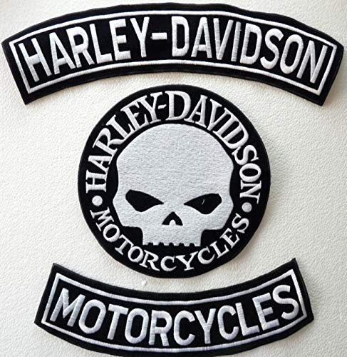 Generico Set 3 Aufnäher Patch Grandi Arco Harley Davidson Motorcycles + Skull Silber von Generico