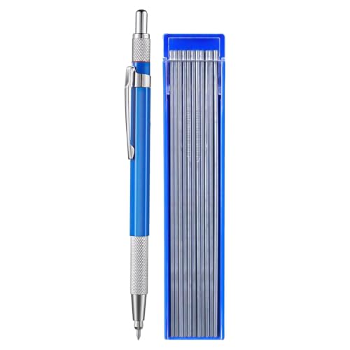 Genérico Bleistift für Lötkolben | Metallmarker | 12 runde silberne Ersatzminen à 2,0 mm | Metallmarkierungsstift | Bleistift zum Markieren | integrierter Anspitzer für Met von Genérico
