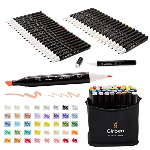 Generico Girben Brush Pen Lettering und Blender – 40 professionelle Filzstifte zum Zeichnen und schnelles Trocknen von Generico