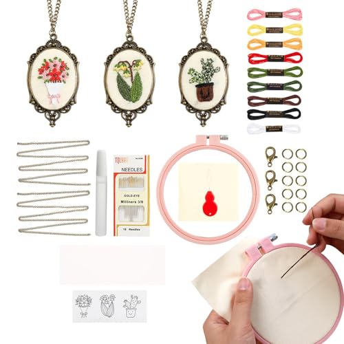 Genérico Handstickerei-Set, Stickerei-Set, Halsketten-Set zum Nähen, Bastelzubehör für Stickerei-Halskette für tragbare Anfänger für Erwachsene Genérico Handstickerei-Set, Stickerei-Set, Halsketten-Set zum Nähen, Bastelzubehör für Stickerei-Halskette für tragbare Anfänger für Erwachsene von Genérico