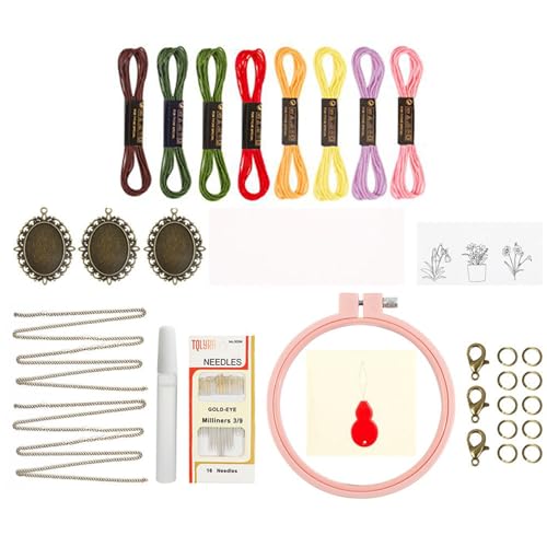 Genérico Handstickerei-Set, handgefertigtes Halsketten-Set, tragbares Stickzubehör für Halsketten, einfach für Erwachsene Genérico Handstickerei-Set, handgefertigtes Halsketten-Set, tragbares Stickzubehör für Halsketten, einfach für Erwachsene von Genérico