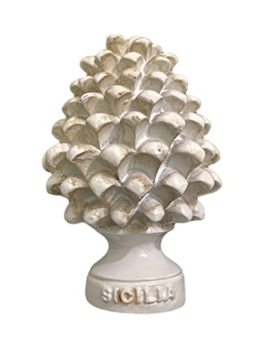 Generico Sicilianische Tannenzapfen, klassisch, modern, dekorativ, Zapfen mit Zapfen, sizilianisches Design, Gastgeschenk H 8 cm (weiß/alt) von Generico
