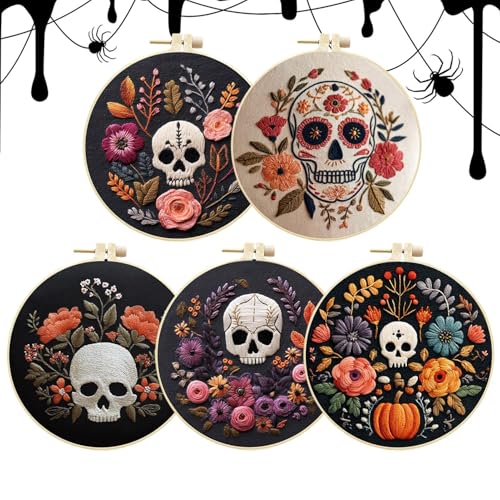 Genérico Stickerei-Set für Halloween, Totenkopf-Stickerei, für Erwachsene und Anfänger, Gothic-Faden, Schere für Liebhaber, Basteln, Familie, Freunde, , Mutter von Genérico