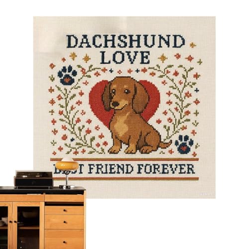 Genérico Stickset für Anfänger, Hundemuster, 25 x 25 cm, vorbedrucktes Stickerei-Set, Handarbeit, für Jugendliche, Erwachsene, Lehrer, Schulprojekte, Heimdekoration von Genérico