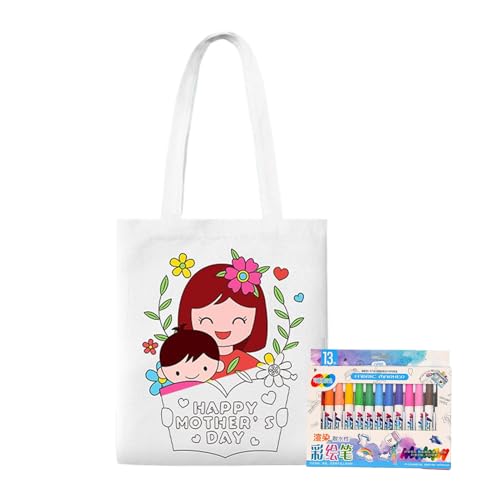 Genérico Unbedruckte Canvas-Taschen | Tasche zum Ausmalen und Zeichnen – Kunsthandwerk für den Muttertag mit Malstiften für Kinder ab 3 Jahren von Genérico