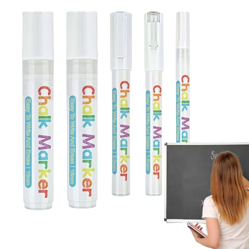Genérico Weiße Kreidemarker, Flüssigkreidemarker, 5 Kreide zum Zeichnen, Tinte auf Wasserbasis, abwischbarer Whiteboard-Marker für Tafel, Glas, Autos, Unternehmen, Restaurants von Genérico