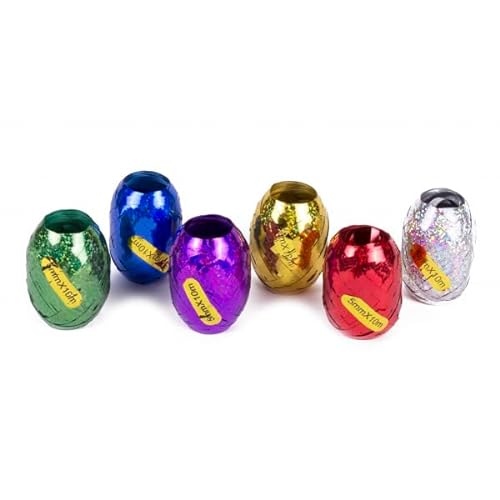 Geschenkband – 6 glänzende Farben, 10 m x 5 mm, Set mit 6 Kugeln mit glitzernden Bändern für Geschenkverpackungen oder Dekorationen von Genérico