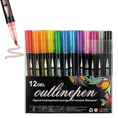 Glitzerkonturmarker, glitzernde Marker, Set mit Doppellinienkonturenmarkern, Glitzerstifte zum Kritzeln, Sammelalben, Zeichnen, Felelkarten von Genérico