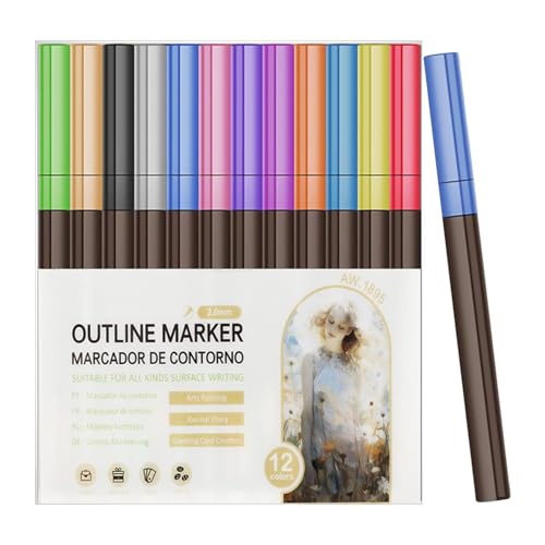 Glitzerkonturmarker, leuchtende Marker, helle Marker mit doppelten Linien, Zeichenstifte für Kritzeleien, Doodle Zeichenstifte für Grußkarten Glitzerkonturmarker, leuchtende Marker, helle Marker mit doppelten Linien, Zeichenstifte für Kritzeleien, Doodle Zeichenstifte für Grußkarten von Genérico
