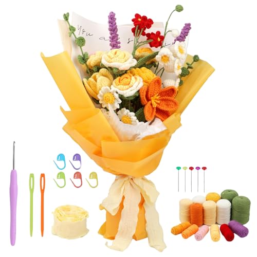 Häkelblumen-Set – Häkelblumen-Bouquet | Beginnen Sie mit farbigen Häkeln, lustiger Herstellung, tragbares Strickzubehör für Frauen und Männer Häkelblumen-Set – Häkelblumen-Bouquet | Beginnen Sie mit farbigen Häkeln, lustiger Herstellung, tragbares Strickzubehör für Frauen und Männer von Genérico