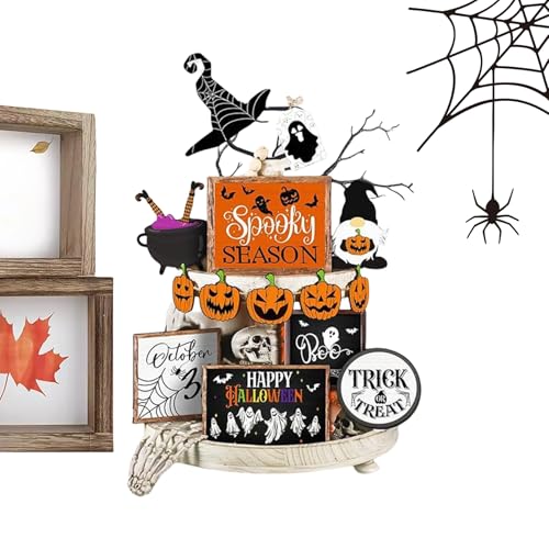 Halloween-Dekoration, rustikaler Stil, -Kürbis-Schild aus rustikalem Holz, für Schreibtisch, makabre Dekoration für Schlafzimmer, Wohnzimmer, Bücherregal, Halloweentische von Genérico