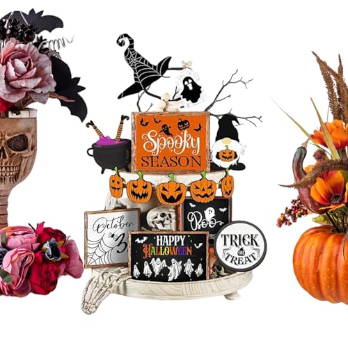 Halloween-Dekorationen: Kürbis-Geisterschilder aus Holz, gruselig, kleine Ornamente für Tische, , Eingang, Wohnzimmer von Genérico
