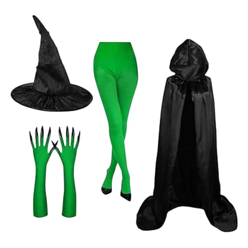Hexenkostüm-Set, Hexenhut mit grünen Klauenhandschuhen, Verkleidung für Halloween, Karnevalsparty, Role Play und Kostüme von Genérico