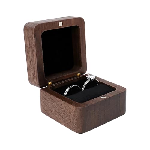 Holzbox für Hochzeitsringe, Holzbox für Hochzeitsringe, elegante rustikale Schmuckschatulle für Ohrringe, Ring-Display-Ständer, tragbare Aufbewahrungsbox von Genérico