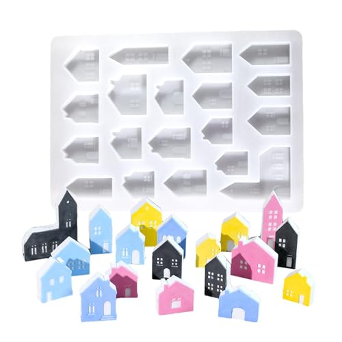 House Mould - Gießform | Silikon Plaster Formen für Gießen | 19 Cavity Candle Making Formen, Hausmoulds, Desktop-Ornament Harzmoulds, Kerzenherstellung, Plasterformen für Casting von Genérico