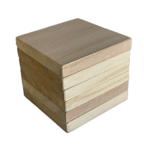 IPAULOWNIA Set mit 6 Holzbrettern aus natürlichem Paulownia-Holz, 10 x 10 cm – 2,5 cm dick, geschliffen, bereit zum Bemalen, Gravieren oder Dekorieren, ideal für Bastelarbeiten, Kunst, Dekoration und von Genérico