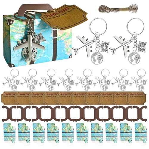 Koffer – Zubehör für Partygeschenke, Haushaltsartikel | Koffer mit Weltkarte mit Reiseticket, Schlüsselanhänger mit Erdflugzeug, 10 Sets, Junggesellinnenabschied Dekoration Koffer – Zubehör für Partygeschenke, Haushaltsartikel | Koffer mit Weltkarte mit Reiseticket, Schlüsselanhänger mit Erdflugzeug, 10 Sets, Junggesellinnenabschied Dekoration von Genérico
