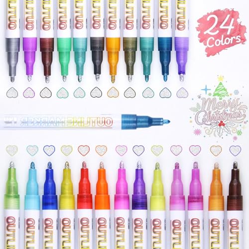 Konturenmarker, Kunstmarker, Konturmarker, 24 farbige Marker, Konturmarkierungen für Erwachsene, Kritzelmarker, Schulkunstbedarf Konturenmarker, Kunstmarker, Konturmarker, 24 farbige Marker, Konturmarkierungen für Erwachsene, Kritzelmarker, Schulkunstbedarf von Genérico