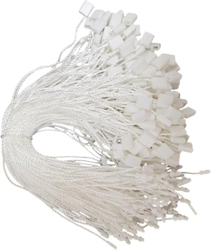 Kunststoff-Etiketten mit Nylonschnur, 19,5 cm, 1000 Stück, Weiß, Druckknopfverschluss für Etiketten, Nylonfaden mit Druckknopfverschluss für Kleidung (A990152-5) von Genérico