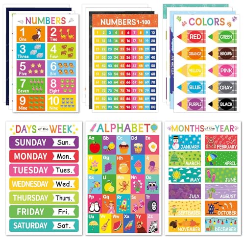 Lernplakate in Englisch, Lernposter für Kinder, 28 x 43 cm, mit Zahlen und Formen, für Klassenzimmer, Schule, Kindergarten, Dekoration für Kinder, Vorschule, Zuhause, Wand, Schule von Genérico