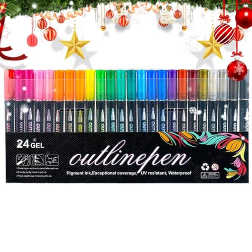 Malstifte, 24 Farben, duale Linien-Kritzelstifte, helle Marker für Kunst, Handwerk, Scrapbooking, Fotoalbum, Karten D von Genérico