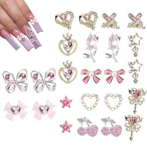 Nageldekoration - Zubehör für 3D-Maniküre | Charm Zubehör mit Kristallen Herz Schleife Blume Schmetterlinge Kirsche Stern für Frauen Anfänger Nageldekoration - Zubehör für 3D-Maniküre | Charm Zubehör mit Kristallen Herz Schleife Blume Schmetterlinge Kirsche Stern für Frauen Anfänger von Genérico