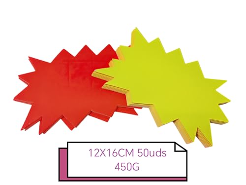 Neon-Etiketten aus Karton, 12 x 16 cm, 50 Stück, 450 g, Gelb und Orange, für Preisschilder, explosive Werbeetiketten, farbig, für Supermärkte und Werbeaktionen (12 x 16 cm) von Genérico