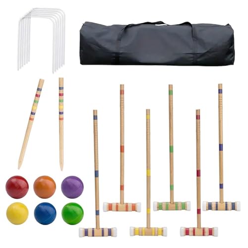Outdoor-Kegel-Set – Spikes-Ball-Set, Freizeitaktivität, für sechs Spieler, Intermedy La Rasen Sports Set Mixed Age Family Fun, Sammlung von Stecknadeln aus Holz mit einer Konstruktion von Genérico