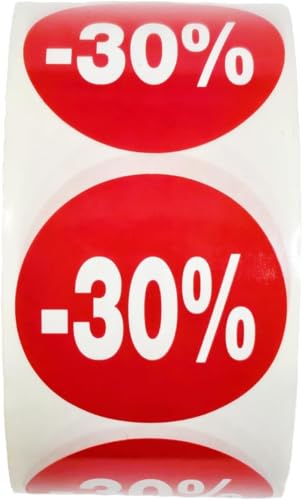 Packung mit 3 Rollen Werbeetiketten für reduzierte Produkte | 1500 selbstklebende Rabatt-Aufkleber in leuchtendem Rot | runde Aufkleber zum Beschriften von Angeboten mit einem Durchmesser von 35 mm von Genérico