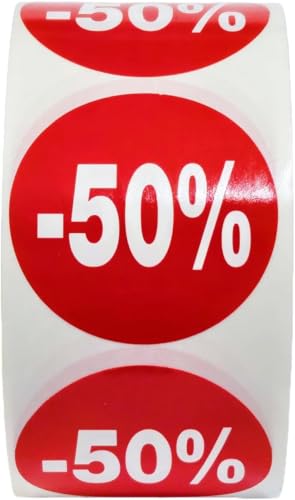 Packung mit 3 Rollen Werbeetiketten für reduzierte Produkte | 1500 selbstklebende Rabattaufkleber in leuchtendem Rot | runde Aufkleber zum Beschriften von Angeboten mit einem Durchmesser von 35 mm von Genérico
