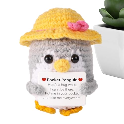 Positive Häkelpuppen, handgemachtes Küken, gestrickter Regenschirm, Weihnachts-Pinguin mit positiver Karte, Strickpuppe mit lustiger Froschhut | kleines Spielzeug von Genérico