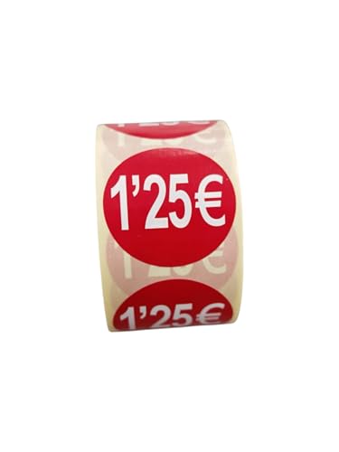 Preisschilder Rollen von 1,25 € für reduzierte Produkte | 2.500 selbstklebende Rabatt-Aufkleber in leuchtendem Rot | runde Aufkleber zum Beschriften von Angeboten mit einem Durchmesser von 35 mm (1,25 von Genérico