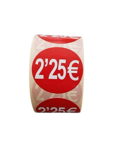 Preisschilder Rollen von 2,25 € für reduzierte Produkte | 2.500 selbstklebende Rabatt-Aufkleber in leuchtendem Rot | runde Aufkleber zum Beschriften von Angeboten mit einem Durchmesser von 35 mm (2,25 Preisschilder Rollen von 2,25 € für reduzierte Produkte | 2.500 selbstklebende Rabatt-Aufkleber in leuchtendem Rot | runde Aufkleber zum Beschriften von Angeboten mit einem Durchmesser von 35 mm (2,25 von Genérico