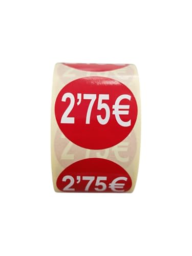 Preisschilder Rollen von 2,75 € für reduzierte Produkte | 2.500 selbstklebende Rabatt-Aufkleber in leuchtendem Rot | runde Aufkleber zum Beschriften von Angeboten mit einem Durchmesser von 35 mm (2,75 von Genérico
