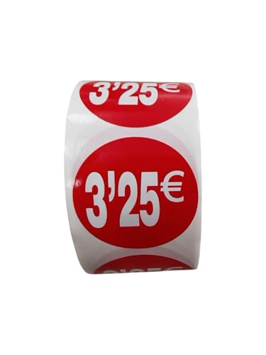 Preisschilder Rollen von 3,25 € für reduzierte Produkte | 2.500 selbstklebende Rabatt-Aufkleber in leuchtendem Rot | runde Aufkleber zum Beschriften von Angeboten mit einem Durchmesser von 35 mm (3,25 von Genérico
