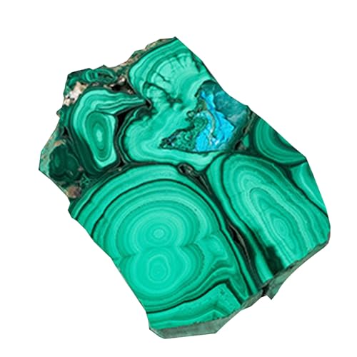 Rohes Malachit-Slices: leuchtender grüner Glanz, natürliche Schnittform, Energy Focus Stone, flache Platte, Schmuckstein- für Wohnzimmer, Szene von Genérico