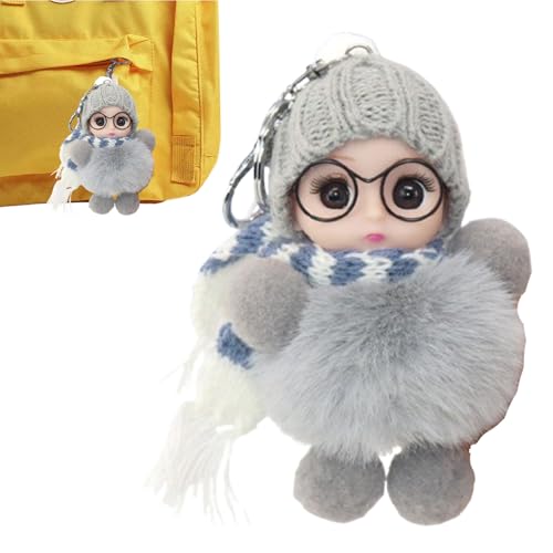 Schlüsselanhänger zum Aufhängen, niedlicher Puppen-Schlüsselanhänger, dekorativer Anhänger für Schultasche, große Augen mit Brille, Schal und Mütze für und Mädchen Rucksack, grau, Consulte la von Genérico