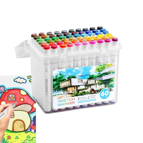 Schreibstifte | 60 x Marker mit doppelter Spitze zum Ausmalen – Ölbasis, schnell trocknend, feine und Pinselspitzen, Schulmaterial für Schüler für Klassenzimmer, Zuhause, Kindergarten und Schule von Genérico