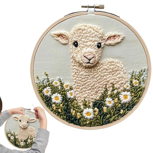Stanzstickerei-Set – Nähnadelhandwerk mit Schafen, Garn-Set | kreatives Textilhandwerk-Set für Erwachsene mit Stoff, Anleitung, Ringwerkzeug, Proye Stanzstickerei-Set – Nähnadelhandwerk mit Schafen, Garn-Set | kreatives Textilhandwerk-Set für Erwachsene mit Stoff, Anleitung, Ringwerkzeug, Proye von Genérico