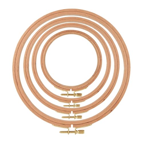 Stickrahmen-Set – runde Stickrahmen aus Holz | Verstellbare Nähringe | 4er-Set Bastelwerkzeuge für Anfänger aus Baumwollstoff von Genérico
